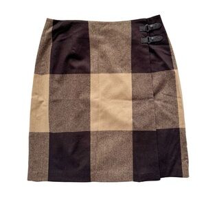 Vintage 90s Eddie Bauer Brown Check Wool Blend Wrap Skirt 12